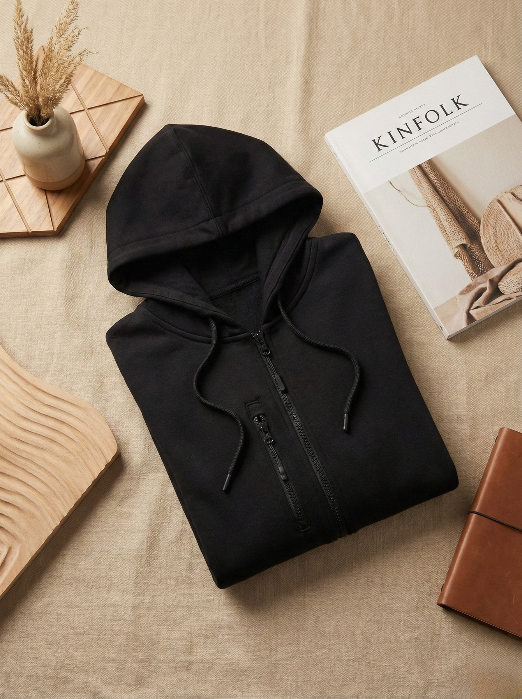 Premium Black Full-Zip Hoodie – Winter Essential for Everyday Comfort & Style