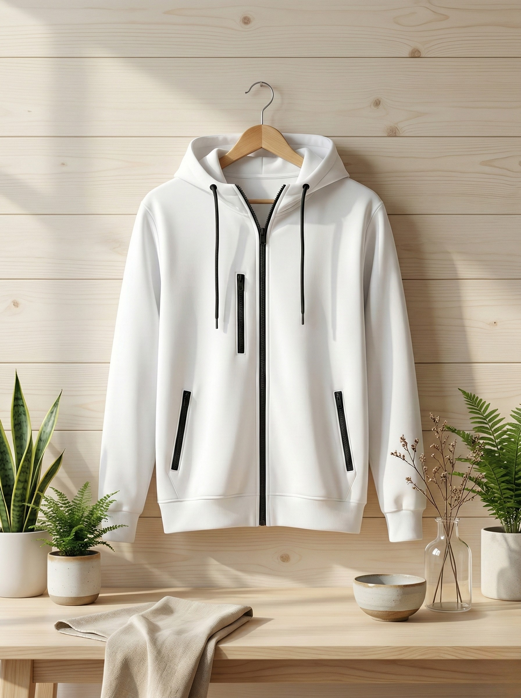 Premium White Full-Zip Hoodie – Minimal Look, Maximum Comfort & Winter Warmth