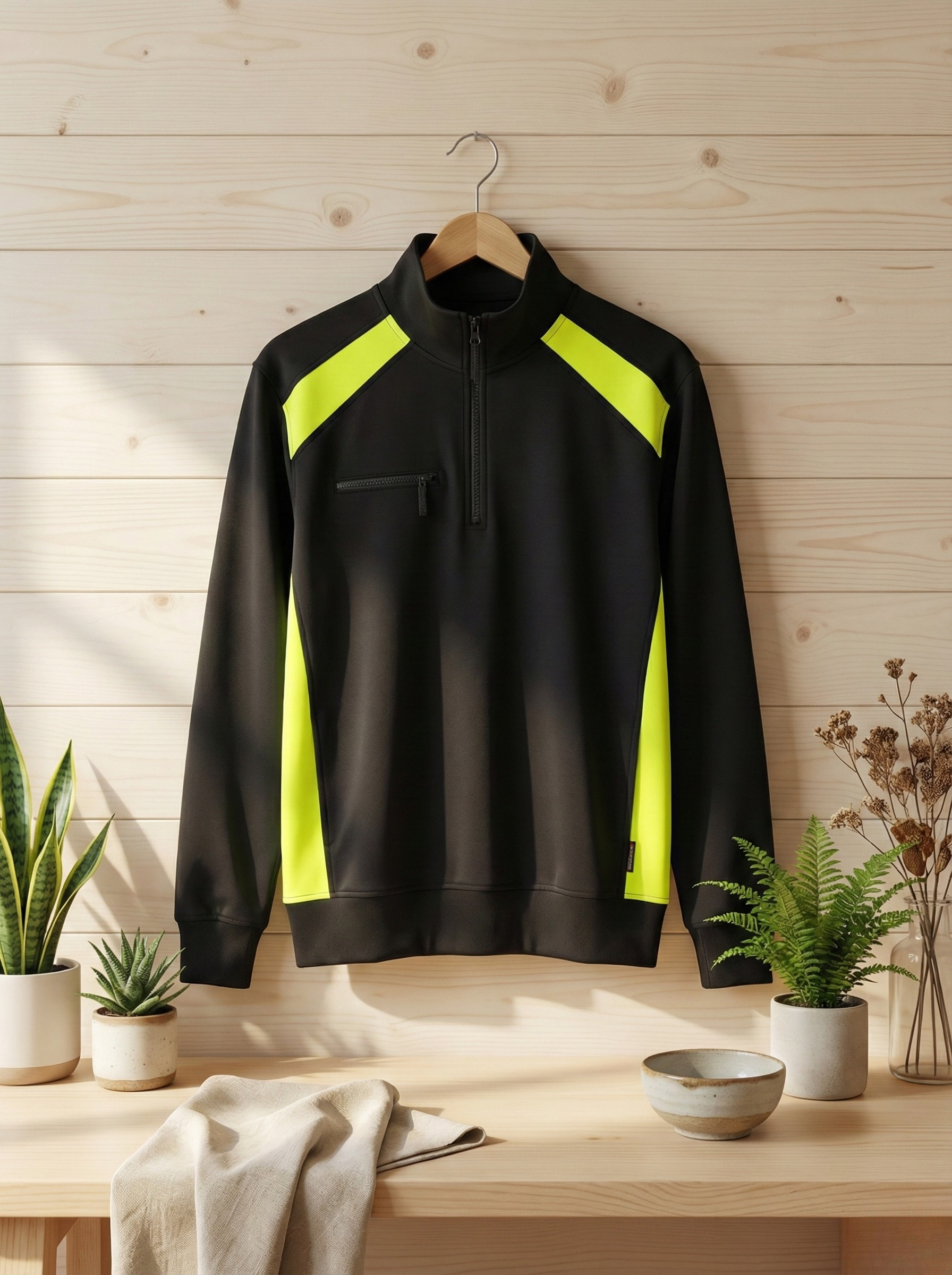 High-Visibility Black Sweatshirt – Premium Winter Warmth with Neon Accents