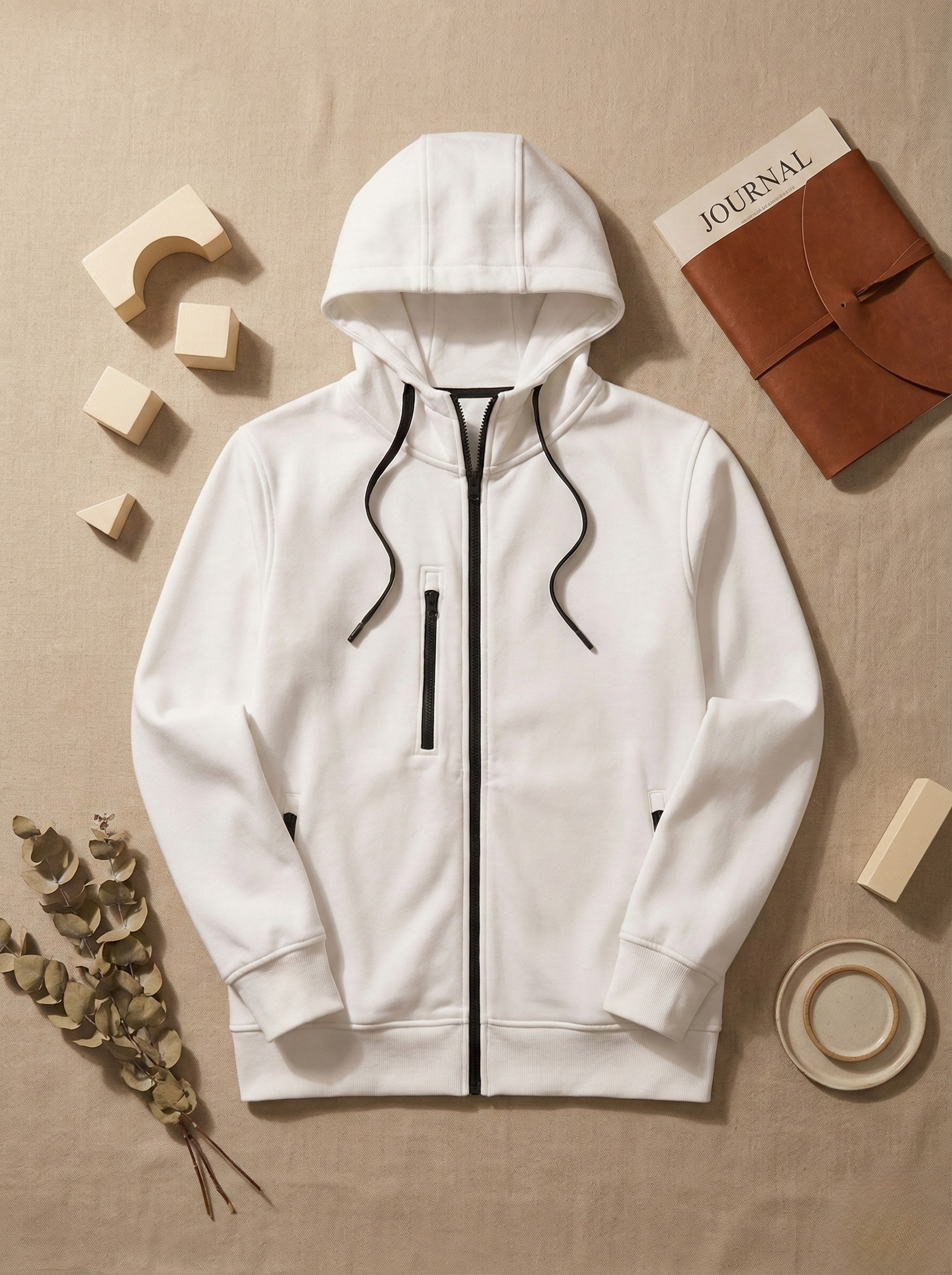 Premium White Full-Zip Hoodie – Minimal Look, Maximum Comfort & Winter Warmth