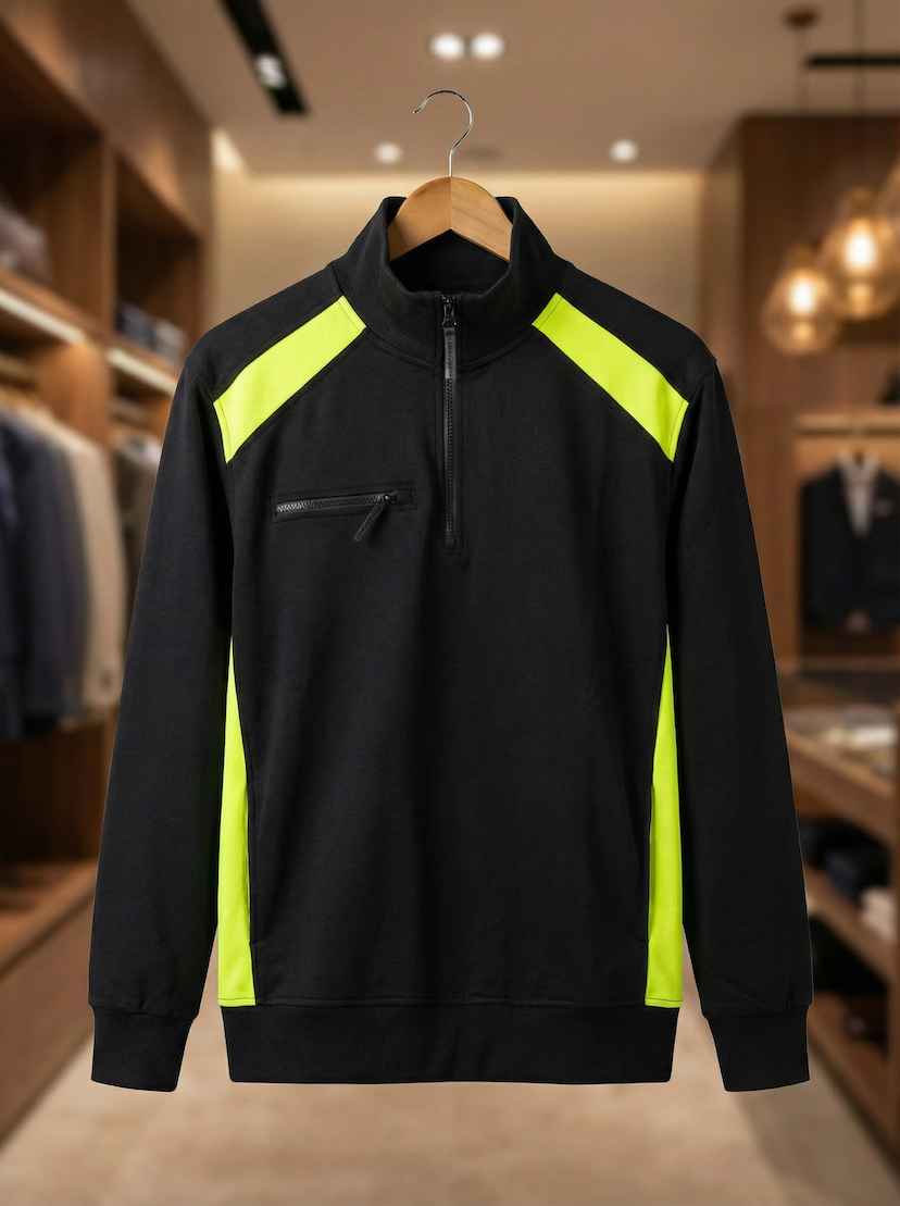 High-Visibility Black Sweatshirt – Premium Winter Warmth with Neon Accents
