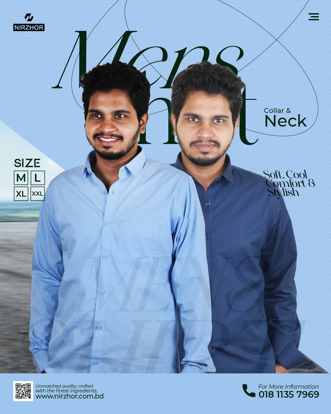 Men’s Shirt Combo Offer – Sky Blue & Navy Blue Casual Shirts